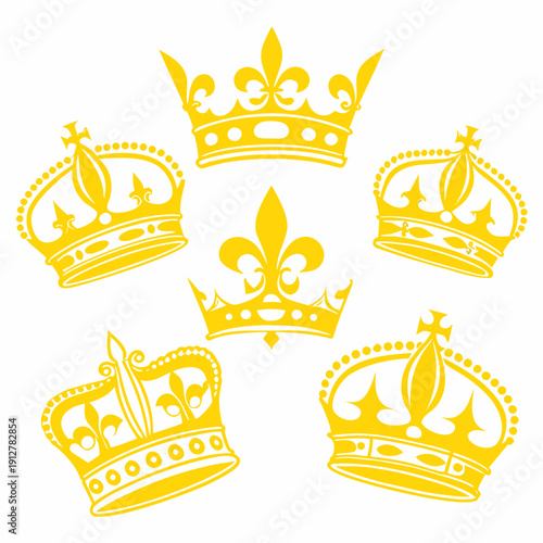 Five yellow crowns with a fleur de lis on a white background Vector
