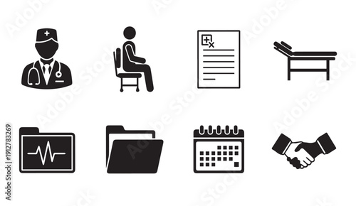 Medical icons set including doctor patient and documents