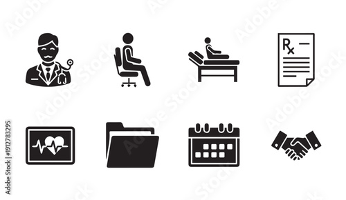 Medical icons set including doctor patient and healthcare symbols