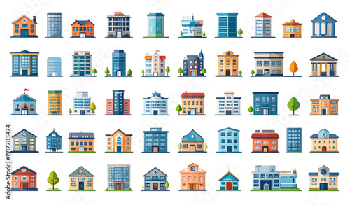 Minimal building and landmark solid vector icons