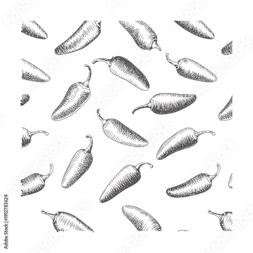 Black and hand drawn jalapeno pepper pattern food