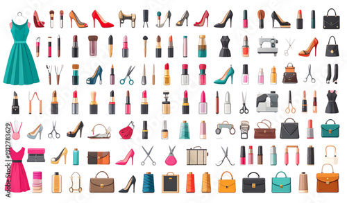 Beauty and fashion solid vector icon set