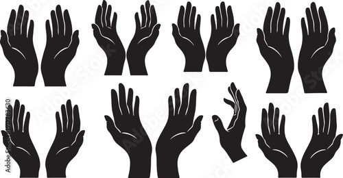 Collection of black hand silhouettes in various positions and gestures
