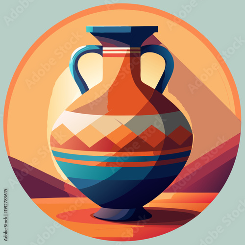 A vector design illustration of an empty brown ceramic vase beside an old clay pottery jug and pitcher, showcasing ancient craft as a decorative art object