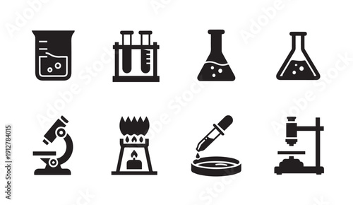 Laboratory equipment icons set for science and research