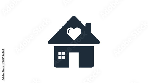 Minimalistic house icon with heart symbolizing home and love