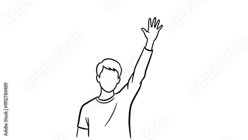 Minimalist outline of person raising hand in excited greeting gesture