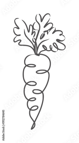 Simple black and line of a carrot with leafy greens vegetable food organic healthy