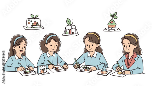 Children creating art: whimsical crafting session with sweet elements