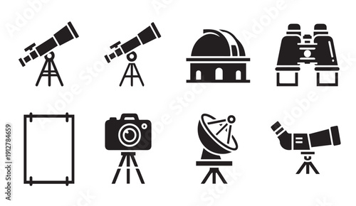 Set of astronomy and photography icons in modern style
