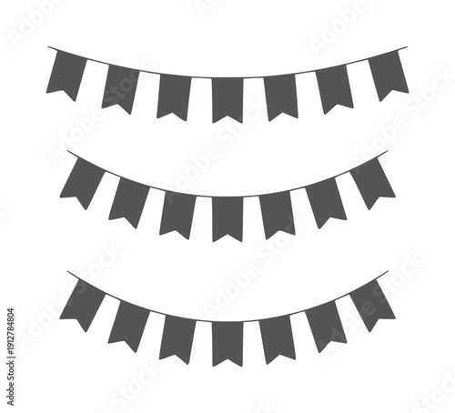 Three rows of dark grey pennant banners flag decoration celebration
