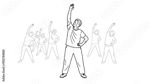 Senior fitness class: group exercise routine in outline design