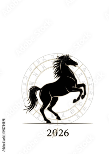 Prancing horse silhouette 2026 new year zodiac symbol power and elegance vector illustration