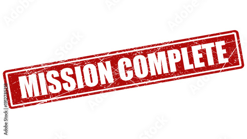 Mission complete red stamp