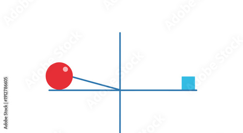 Minimalist Cartesian Coordinate System with Geometric Objects: Red Sphere and Blue Cube Illustration for Math and Physics