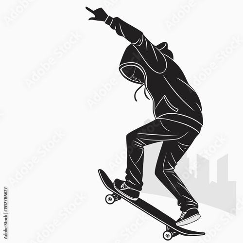 A skateboarder in a hoodie performs a trick Vector
