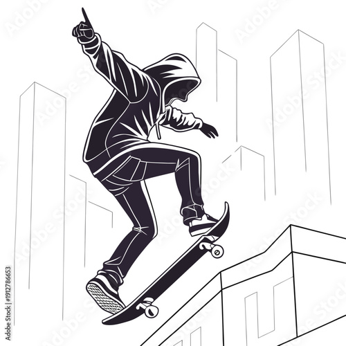 A skateboarder performs a trick on a ramp Vector