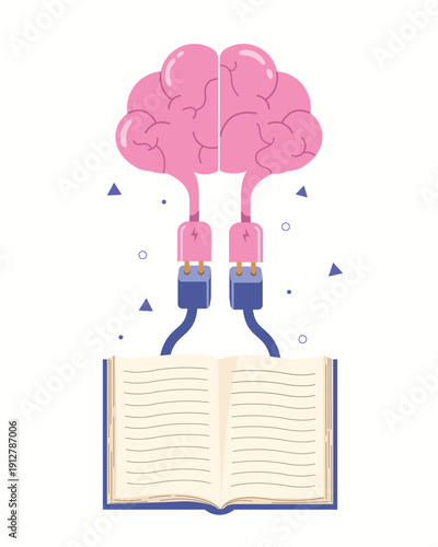 human head brain connection, Books connection of knowledge, learning, up skill and education vector illustration.