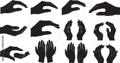 Collection of various hand silhouettes in different positions and gestures