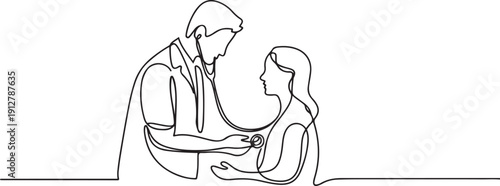 Continuous one line drawing Medical examination at clinic. Medical concept.one line victor illustration in white Background