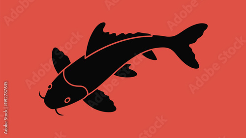 Black catfish silhouette on red background