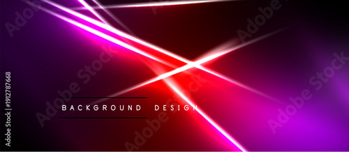 Abstract background features vibrant neon lines, radiating from central point. Dark shades dominate, creating dynamic visual effect.