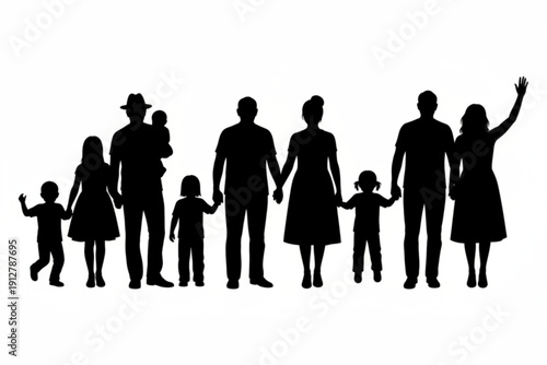 Family Silhouette: A heartwarming silhouette of a diverse family, standing united and celebrating togetherness. Depicting a spectrum of individuals.