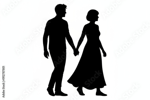 Silhouette Stroll: A romantic silhouette of a couple strolling hand-in-hand, their figures filled with love and affection, embodying the beauty of togetherness. 