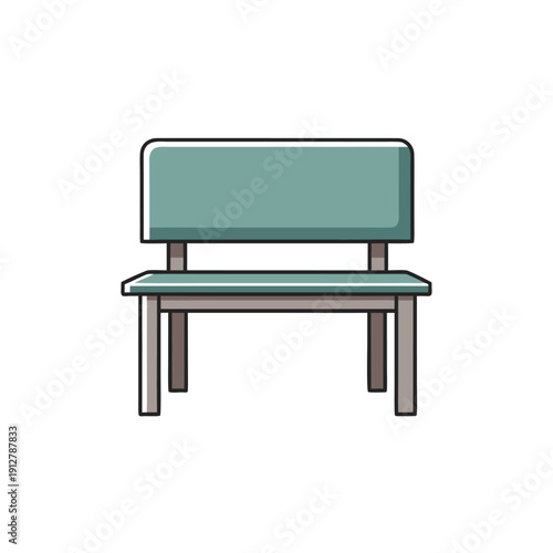 Minimalist bench icon illustration with teal seat and backrest on simple white background for stylish furniture design concepts