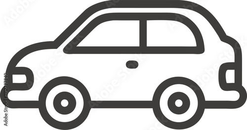 Minimalist outline drawing of a compact car with two doors and rounded windows in black and white design art focused on simplicity and modern automotive illustration