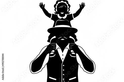 A Father's Joy: Silhouette of a father carrying his child on his shoulders, an emblem of familial bond, love, and childhood bliss.