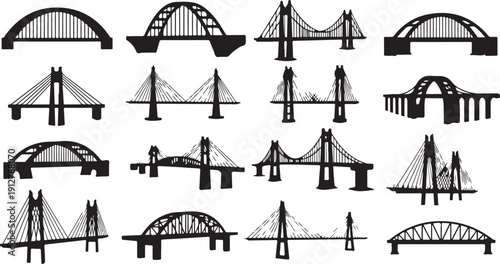 Collection of various bridge silhouettes and structures