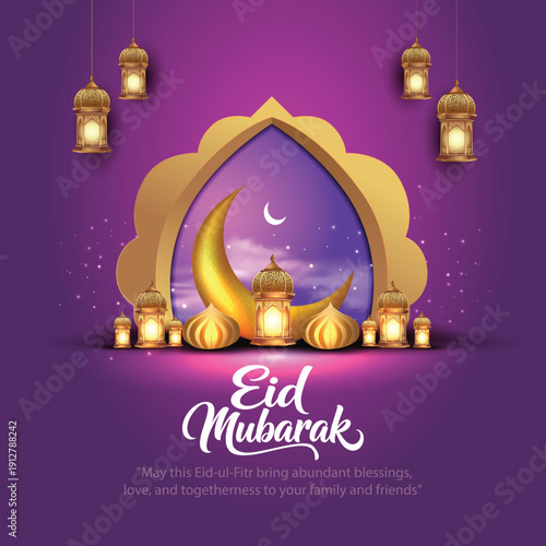 Happy Eid mubarak and Ramadan Kareem art greetings with mosque background. abstract vector illustration design.