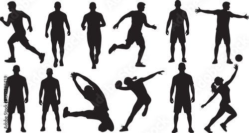 Silhouettes of people playing various sports and exercising outdoors