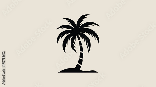 Stunning black palm tree silhouette on beige background