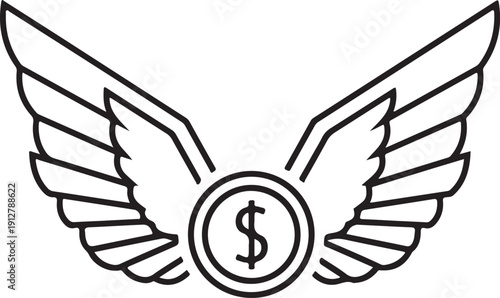 Banking Icon with Wings, Symbolizing Financial Freedom and Growth vector illustration