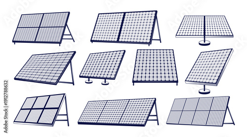 Solar panel. Energy renewable. Generation heat sun. Alternative sunlight power supply. ECO battery modules, electricity clean technology infrastructure. Vector garish silhouette graphic isolated set