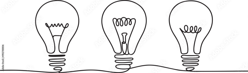Obraz premium light bulb continuous line vector illustration set.one line victor illustration in white Background