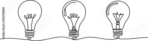 light bulb continuous line vector illustration set.one line victor illustration in white Background