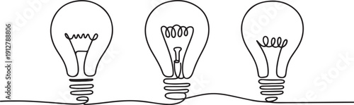light bulb continuous line vector illustration set.one line victor illustration in white Background
