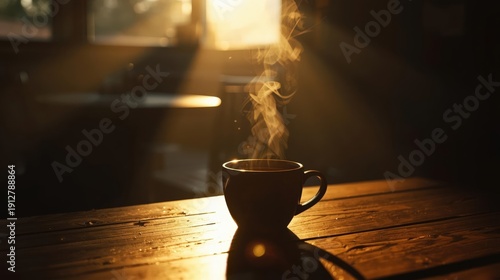 Where Time Slows Down A Solitary Cup of Coffee Breathing Steam in the Gentle Silence of a Morning Café