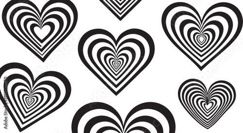 Black and White Heart Pattern with Concentric Lines Design