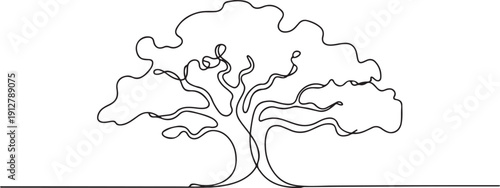 One continuous line drawing of Oak tree vector illustration. Tree plant themes in simple linear style vector design concept.one line victor illustration in white Background