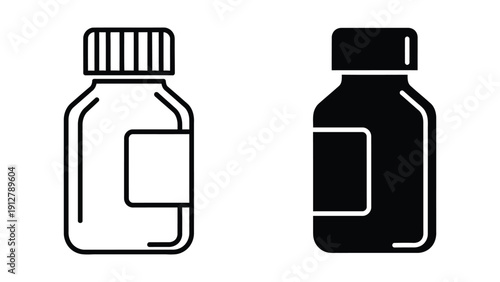 Medicine bottle icons in outline and solid styles