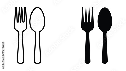 Fork and spoon outline and silhouette
