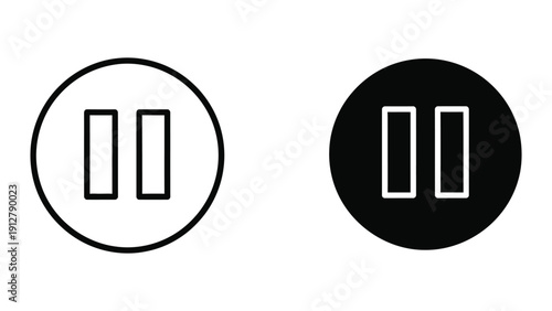 Pause button icon in black and white
