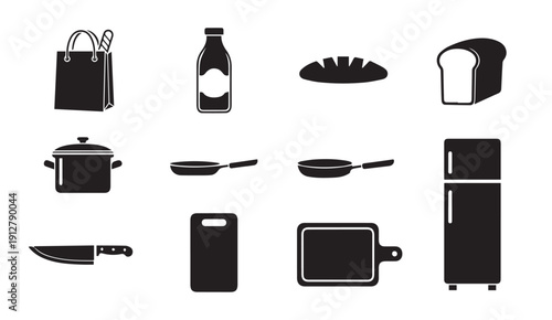 Kitchen utensils and appliances icons set