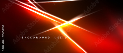 Abstract red background features bright diagonal lines, creating dynamic light effects. Dark areas contrast with glowing center.