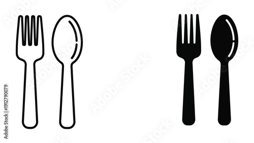 Fork and spoon icons in black and white