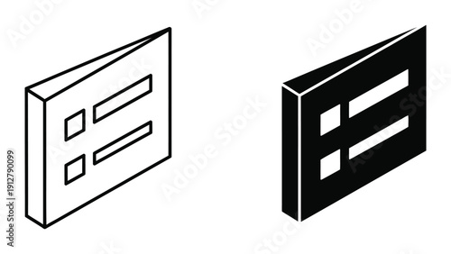 3D box icons in black and white